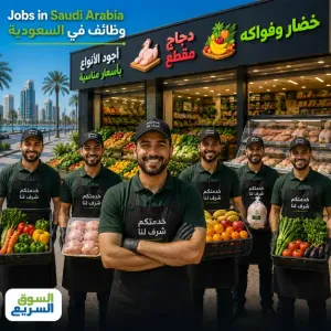 مطلوب عمال للعمل في محلات خضار وفواكه ودجاج مقطع في السعودية وبررواتب ممتازة