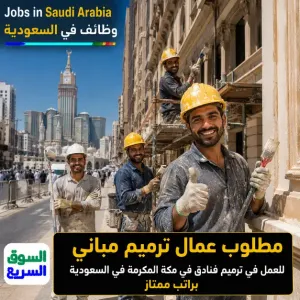 مطلوب عمال للعمل في اعمال ترميم خدمات و مرافق الفنادق الفاخرة في مكة المكرمة وبراتب ممتاز